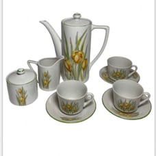 Set of 9 Vintage DANSK Designs White, Yellow and Green Crocus Floral Tea Set