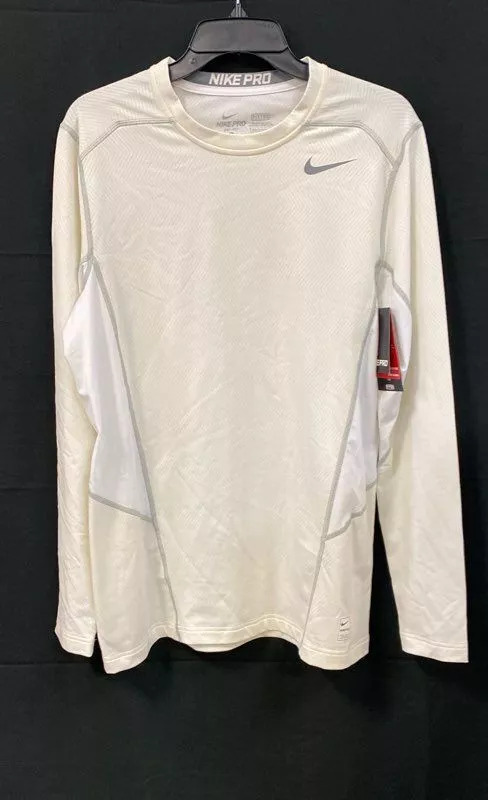 NWT Nike Pro Mens White Dri Fit Fitted Combat Long Training T-Shirt Sz Large