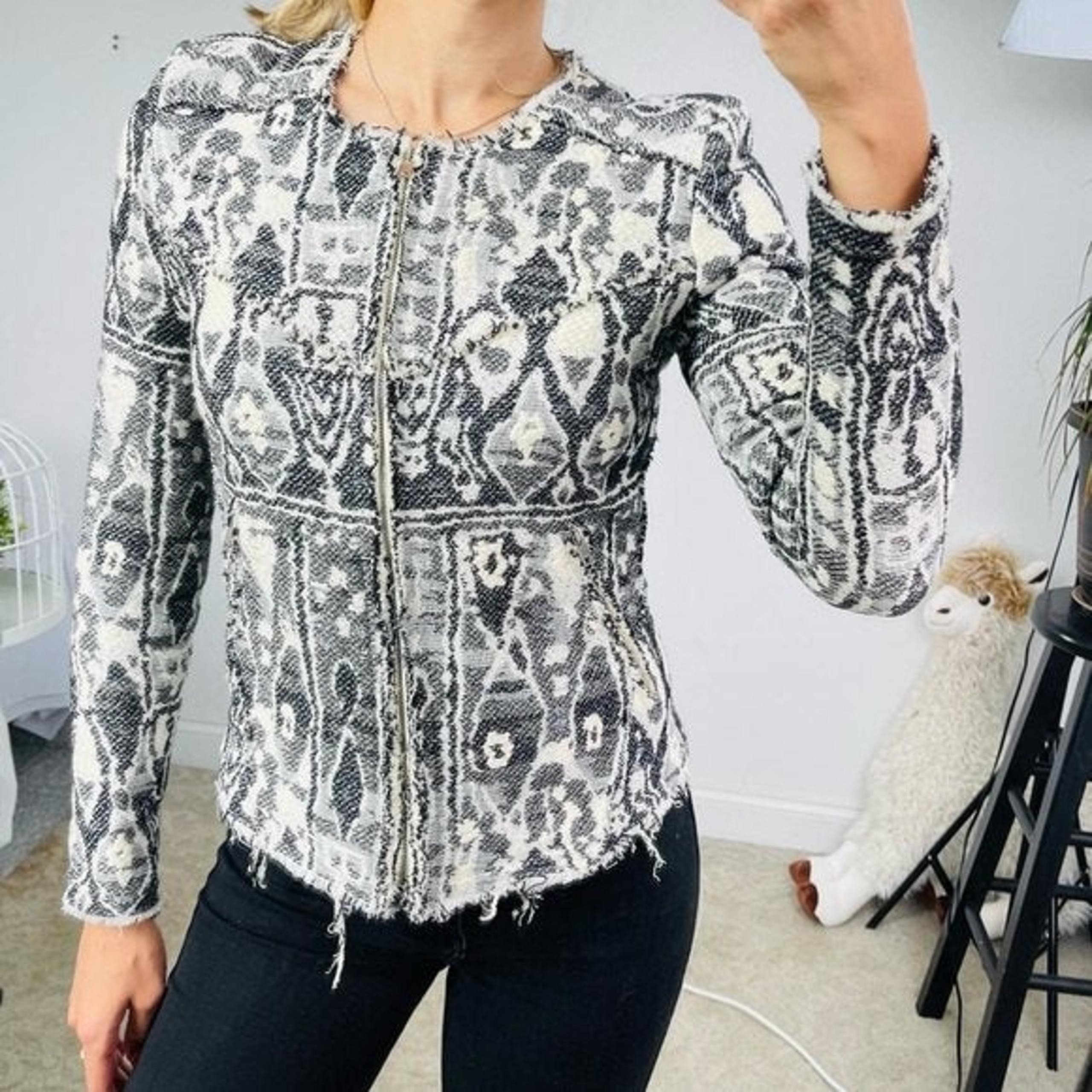 IRO Black white blazer l tweed jacket Dickey skuba snake geometrical cotton wool