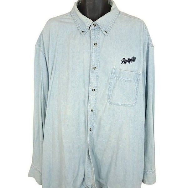 Snapple Denim Work Shirt Vintage 90s Employee Delivery Uniform Dark Blue Mens