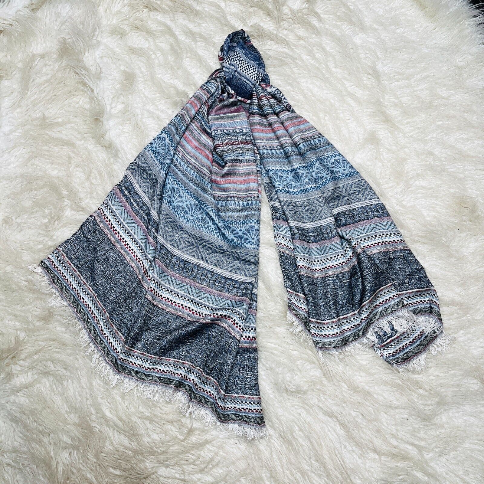 SAACHI CLASSIC FRINGE GRAY BLUE PASHMINA SCARF 70 X 26