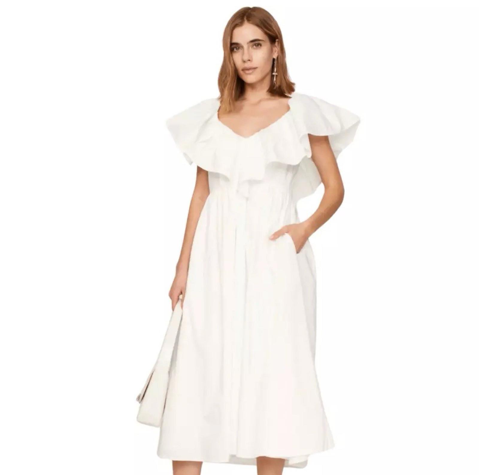 430 Adam Lippes Collection White Eyelet Ruffle Fit & Flare Dress Size 6