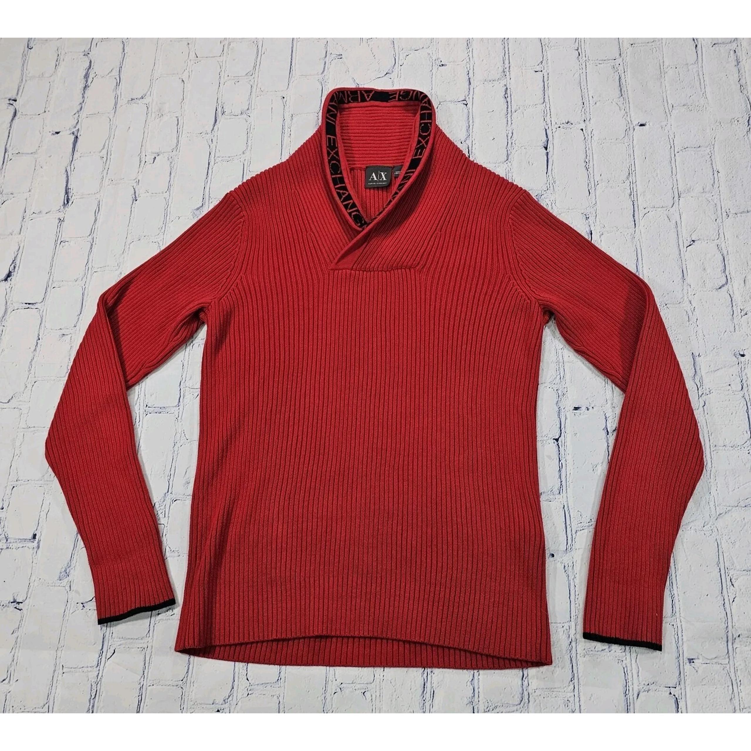 Armani Exchange WOMENS SIZE M Shawl Neck Ribbed Sweater Red Pullover