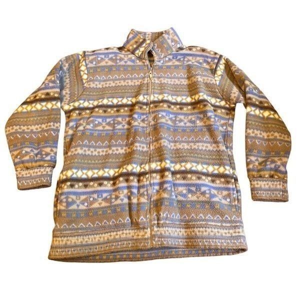 Vintage aztec southwest Polyester Fleece Jacket Zip Tudor Court Haband Womens L