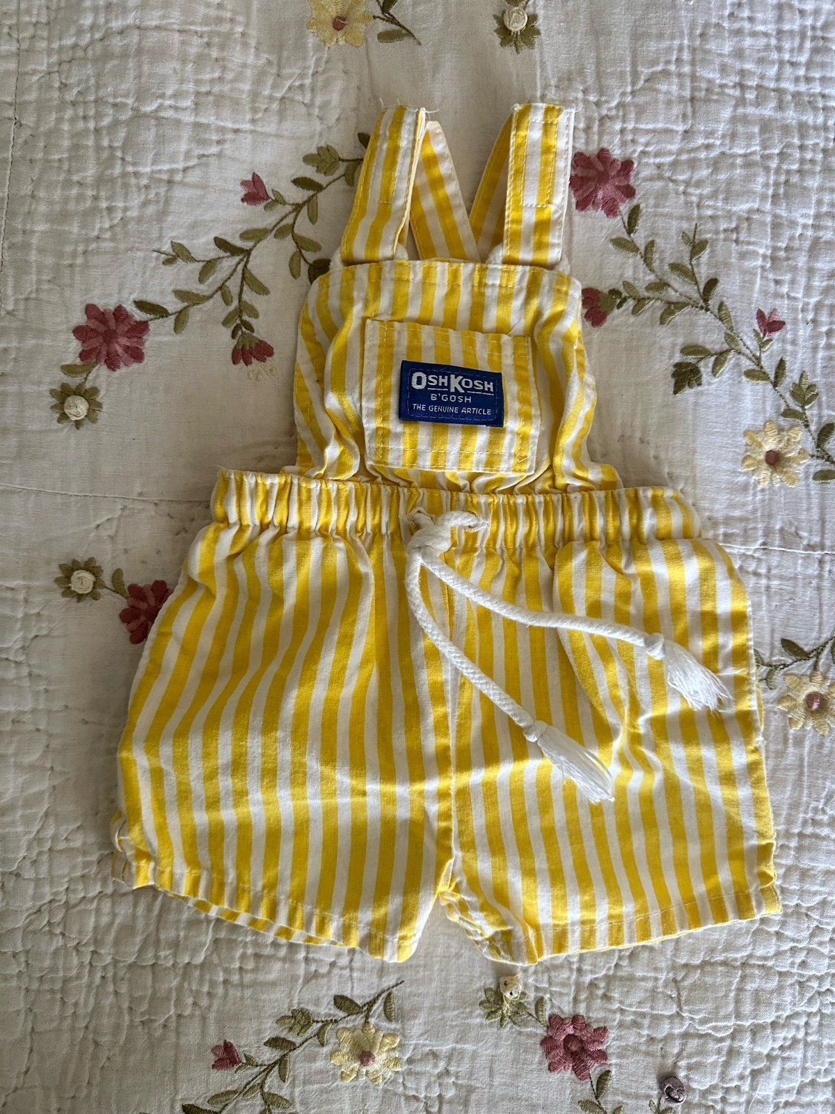 Rare vintage Oshkosh yellow white striped overalls/ suspenders 3-6 months