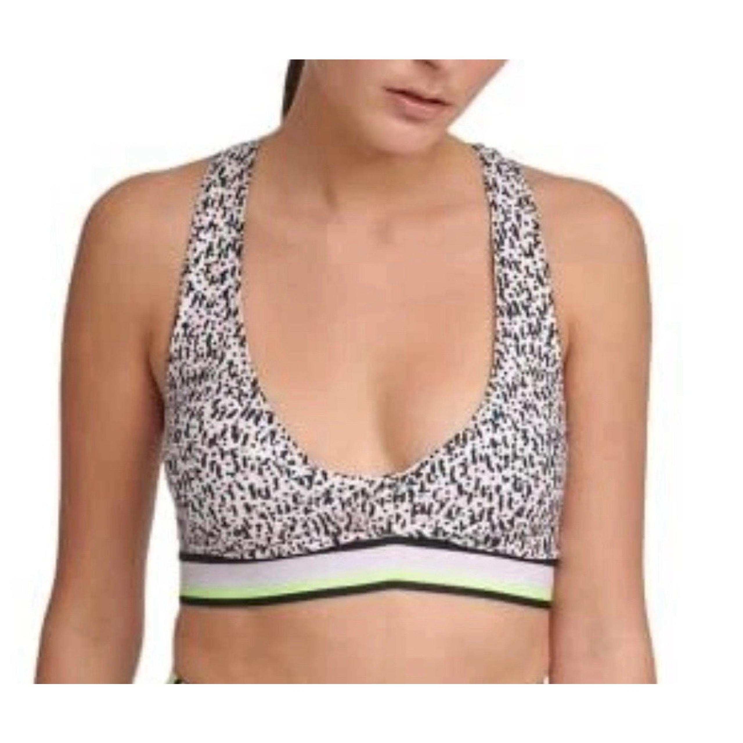 DKNY Womens Medium Sport Low-Impact Sports Bra Neon Pink Green Yoga Racerback