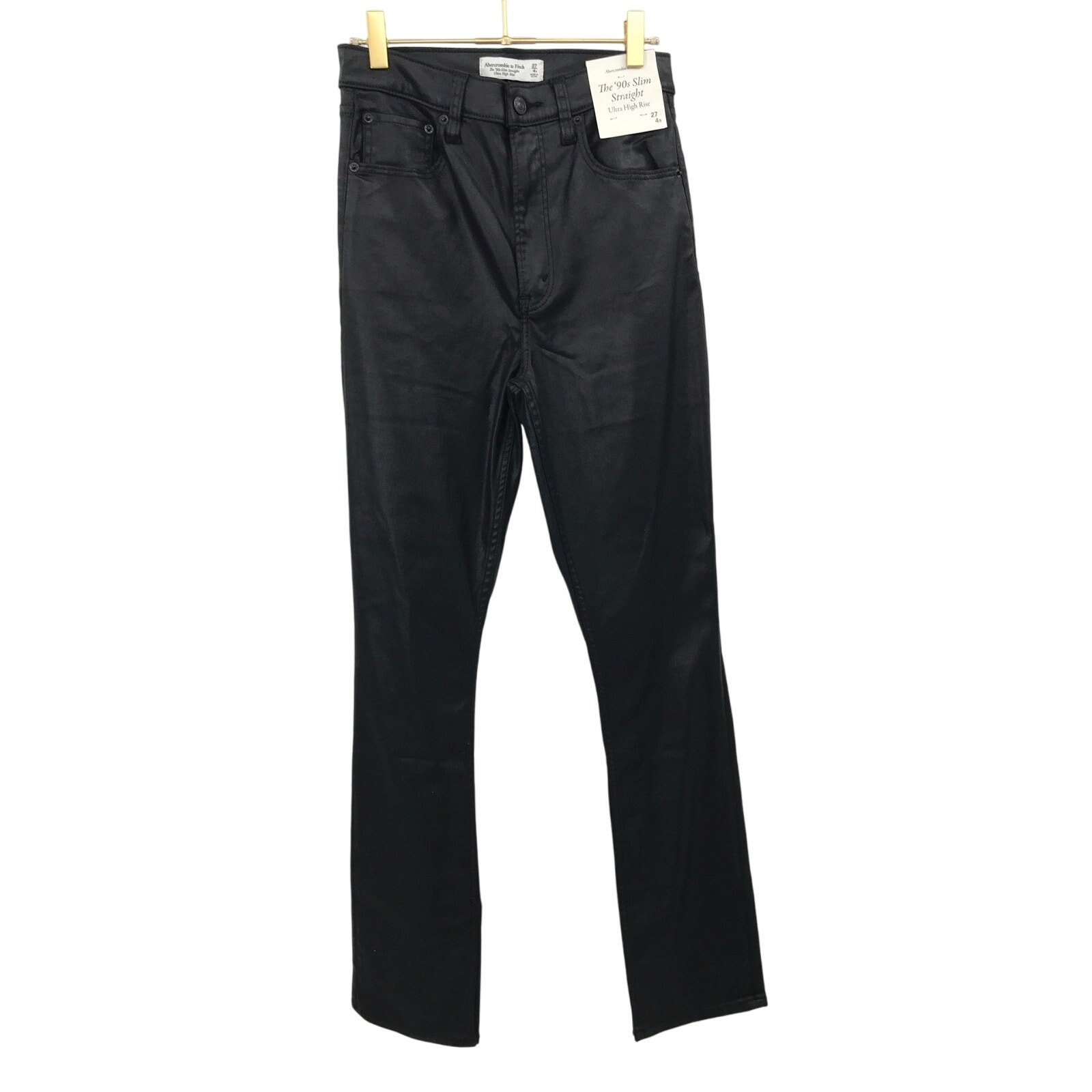 Abercrombie & Fitch 90s Slim Straight Jeans 27 Black Waxed Denim Ultra High Rise