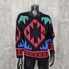 Vintage 80s 90s Spring Seasons S/M Colorful Southwestern Geo Pullover Sweater