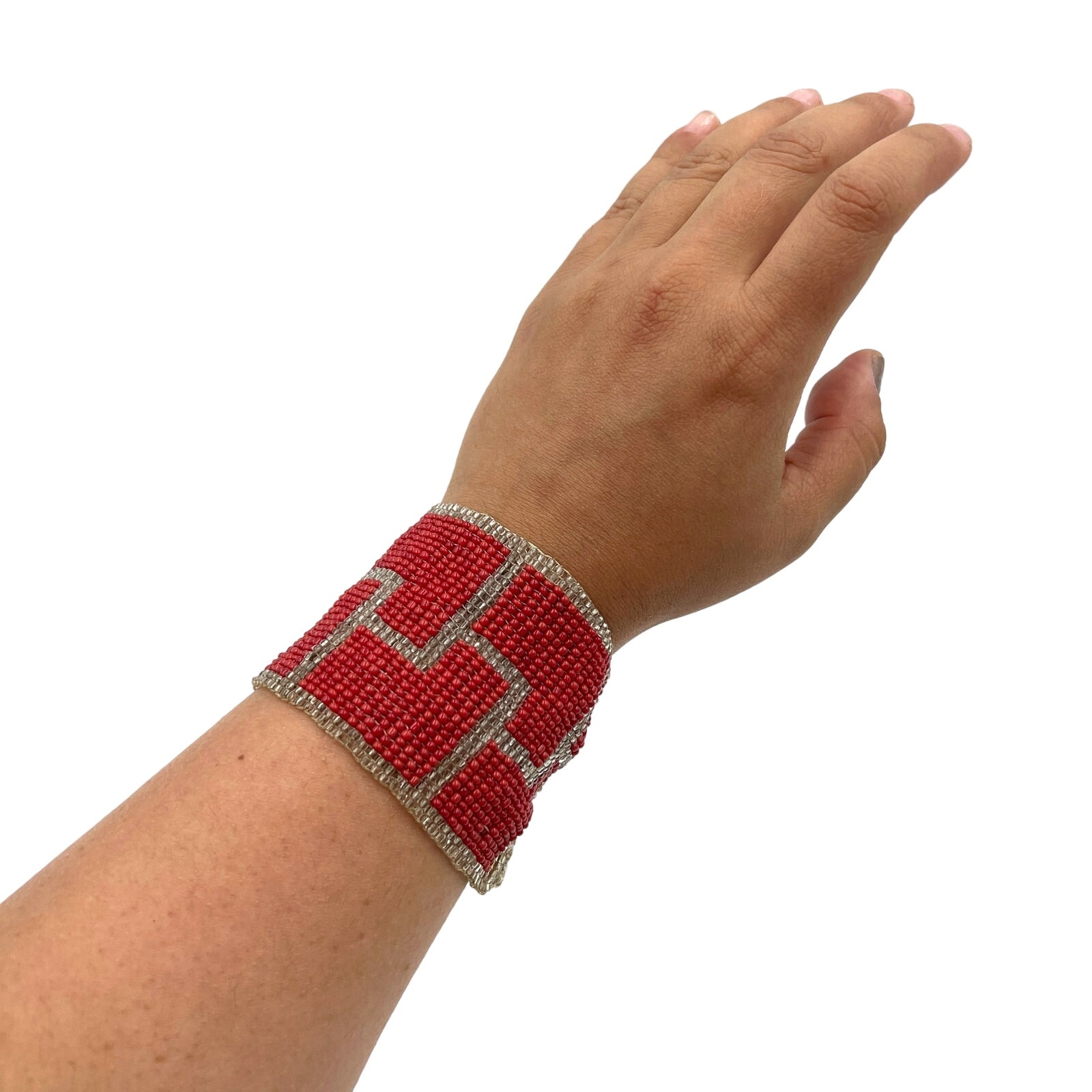 Jessica Simpson Beaded Geometric Cuff Red Statement Cuff