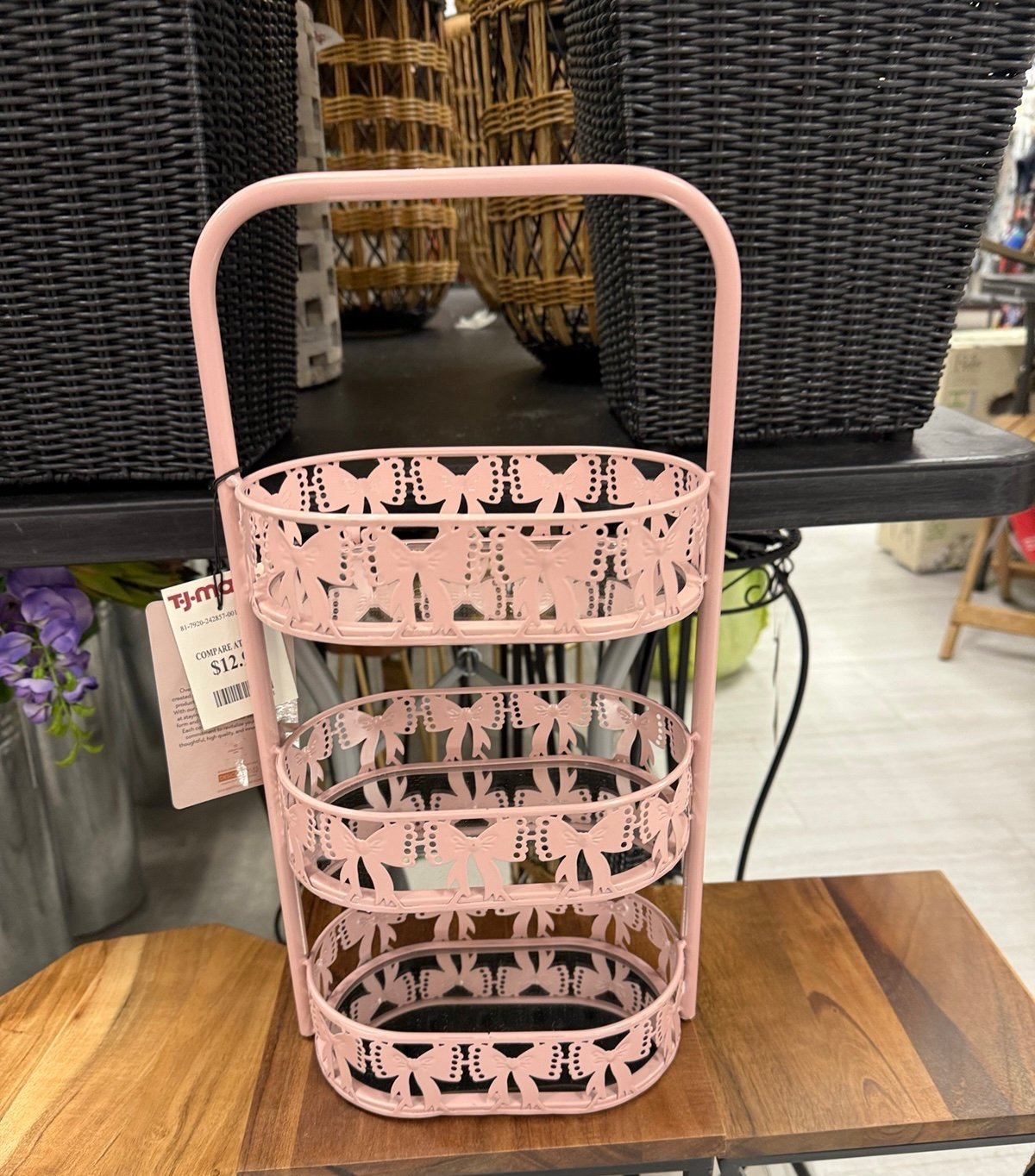 VIRAL 3 TIER PINK COQUETTE CARVED BOW MIRRORED MAKEUP/ PERFUME ORGANIZER