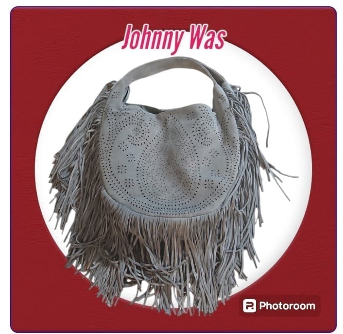 Johnny Was Elodie Laser Cut Suede Fringe Shoulder Hobo Bag