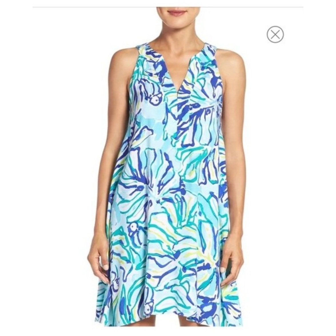 Lilly Pulitzer Achelle Pool Blue Stay Cool Print Flowy Swing Dress Size XS