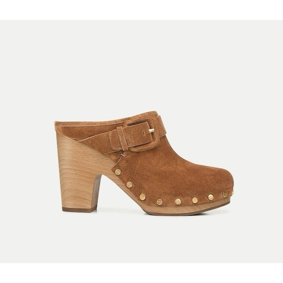 Veronica Beard Womens Size 8 Pecan Calf Leather Studded Heeled Mule Clog EUC