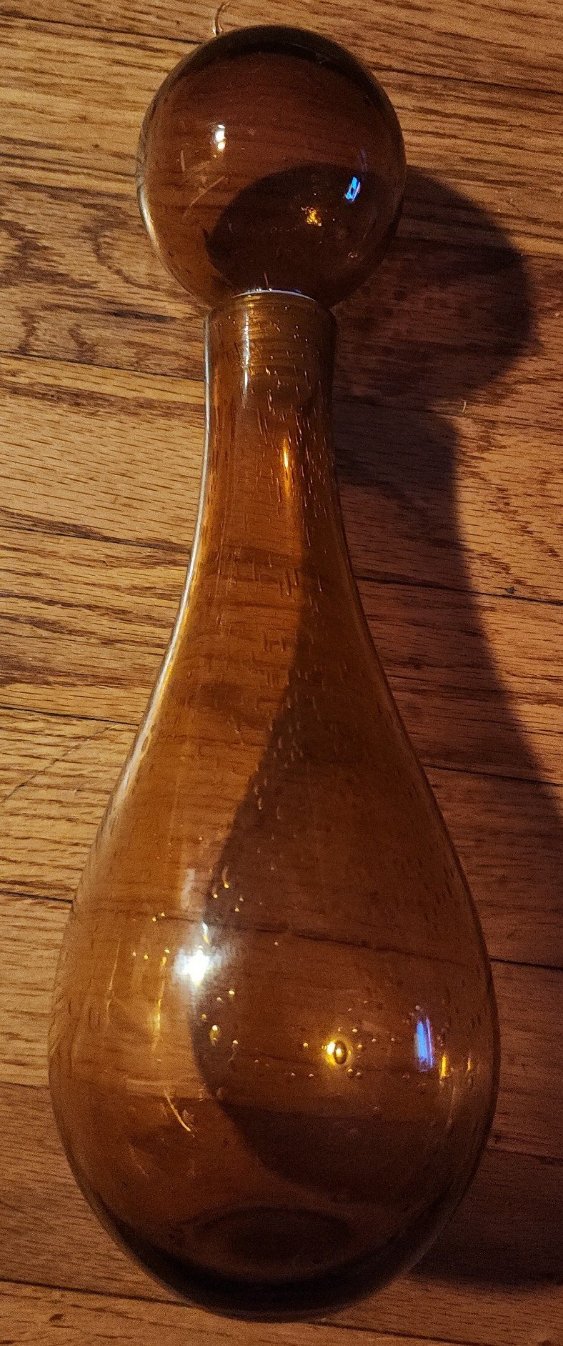 VINTAGE DARK AMBER GLASS DECANTER WITH STOPPER 13 MID CENTURY MODERN