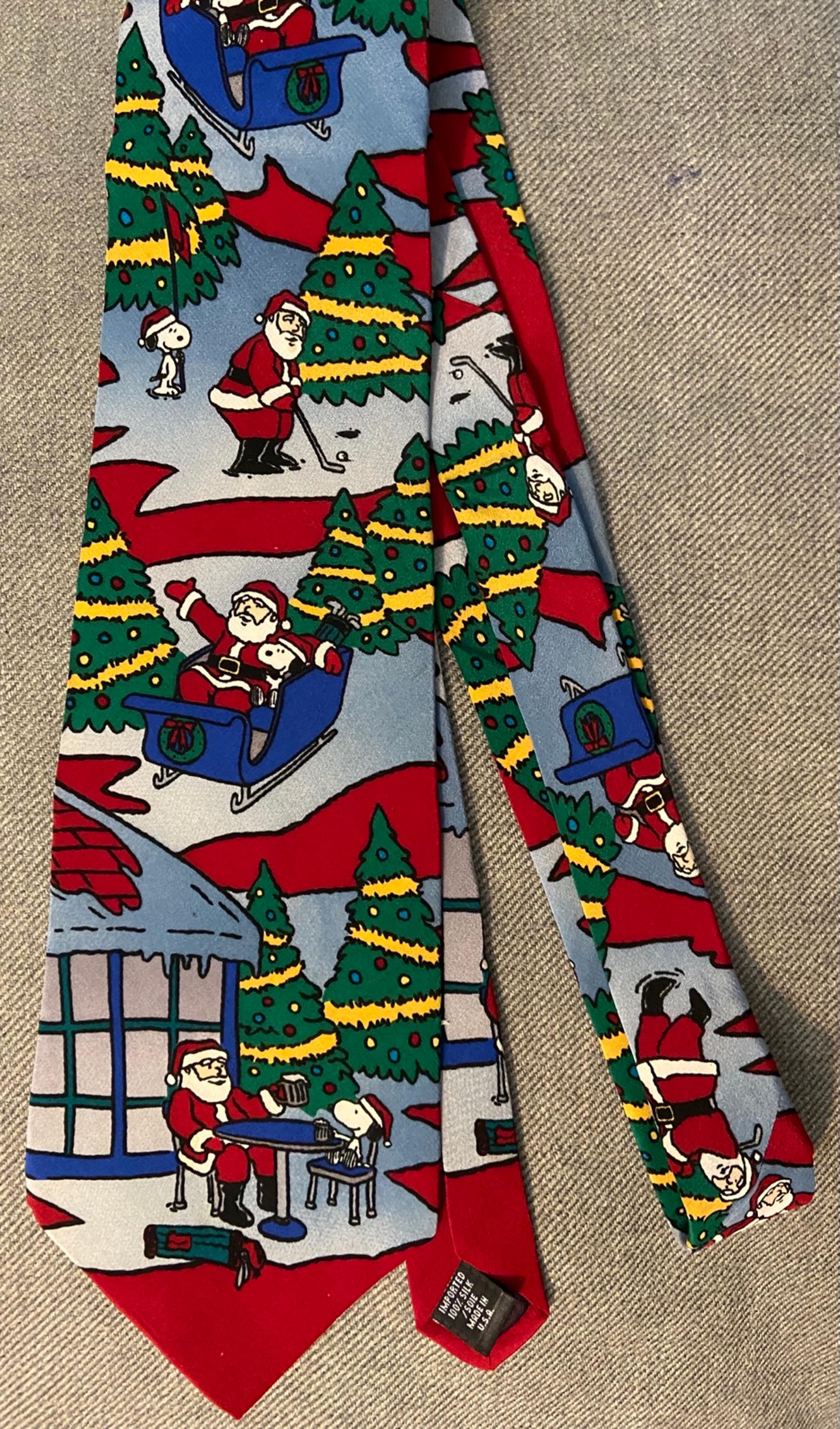 Snoopy and Santa Claus Golfing, Sledding, and Enjoying a Drink Necktie