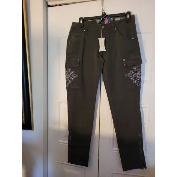 4 Miss me CP1246C EMBELLISHED CARGO CASUAL ANKLE-ZIP Olive Green Nwt Suze 26 /27
