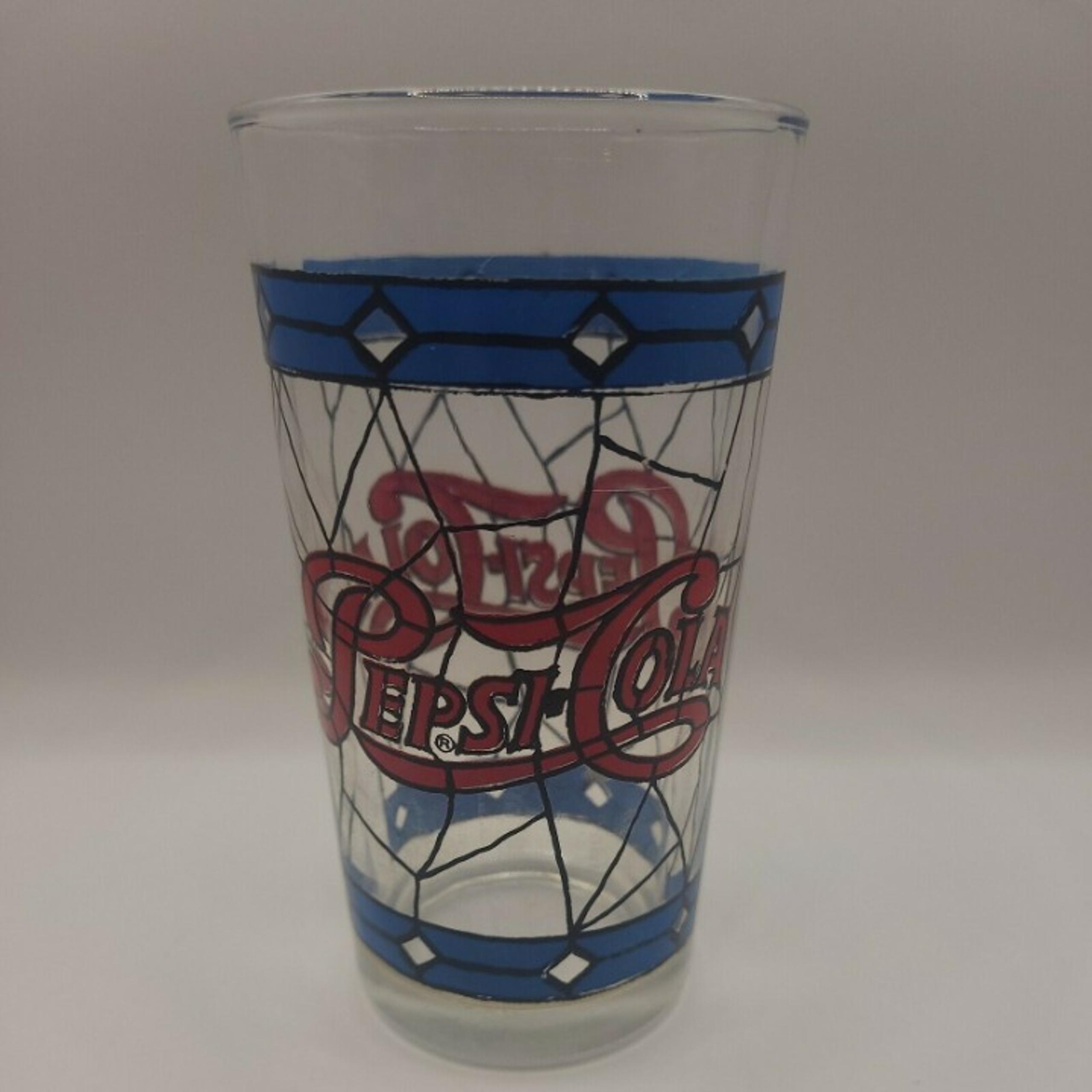 Vintage Pepsi Cola Tiffany Style Drinking Glass Blue Diamond, 5" tall