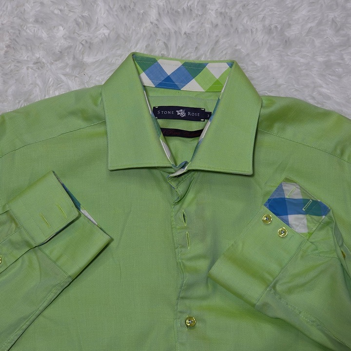 STONE ROSE 2-TONE GREEN MIINI CHECK 100% COTTON S/S BUTTON Down SHIRT SZ 3