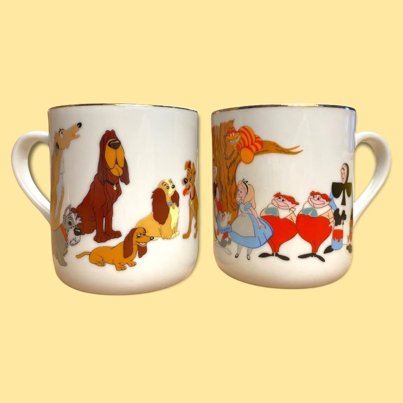 Set of 2 Disney Vintage 70s Alice in Wonderland/Lady and the Tramp Mugs