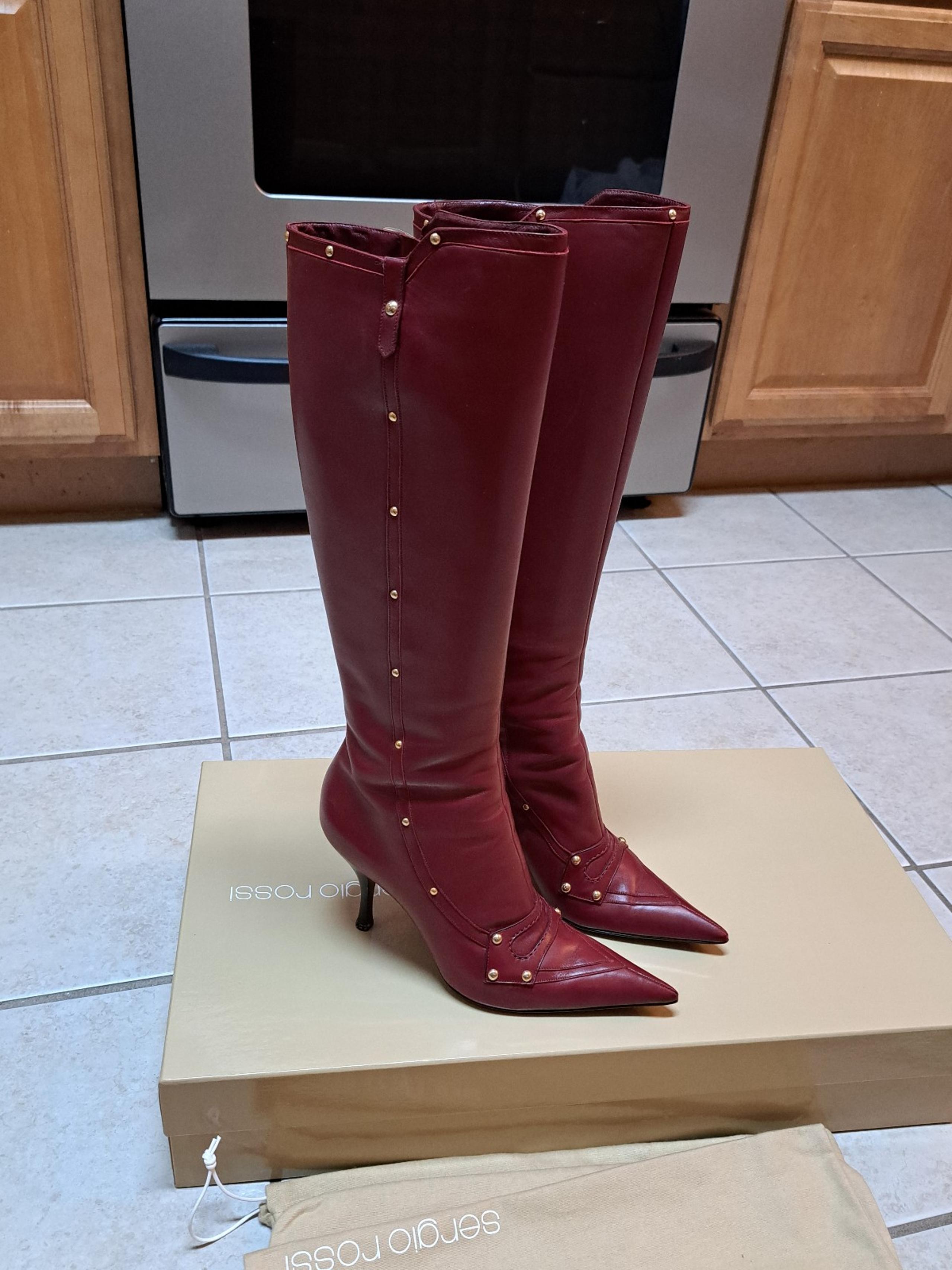 Sergio Rossi Tall Burgandy Heeled Boots - Women's size 37.5
