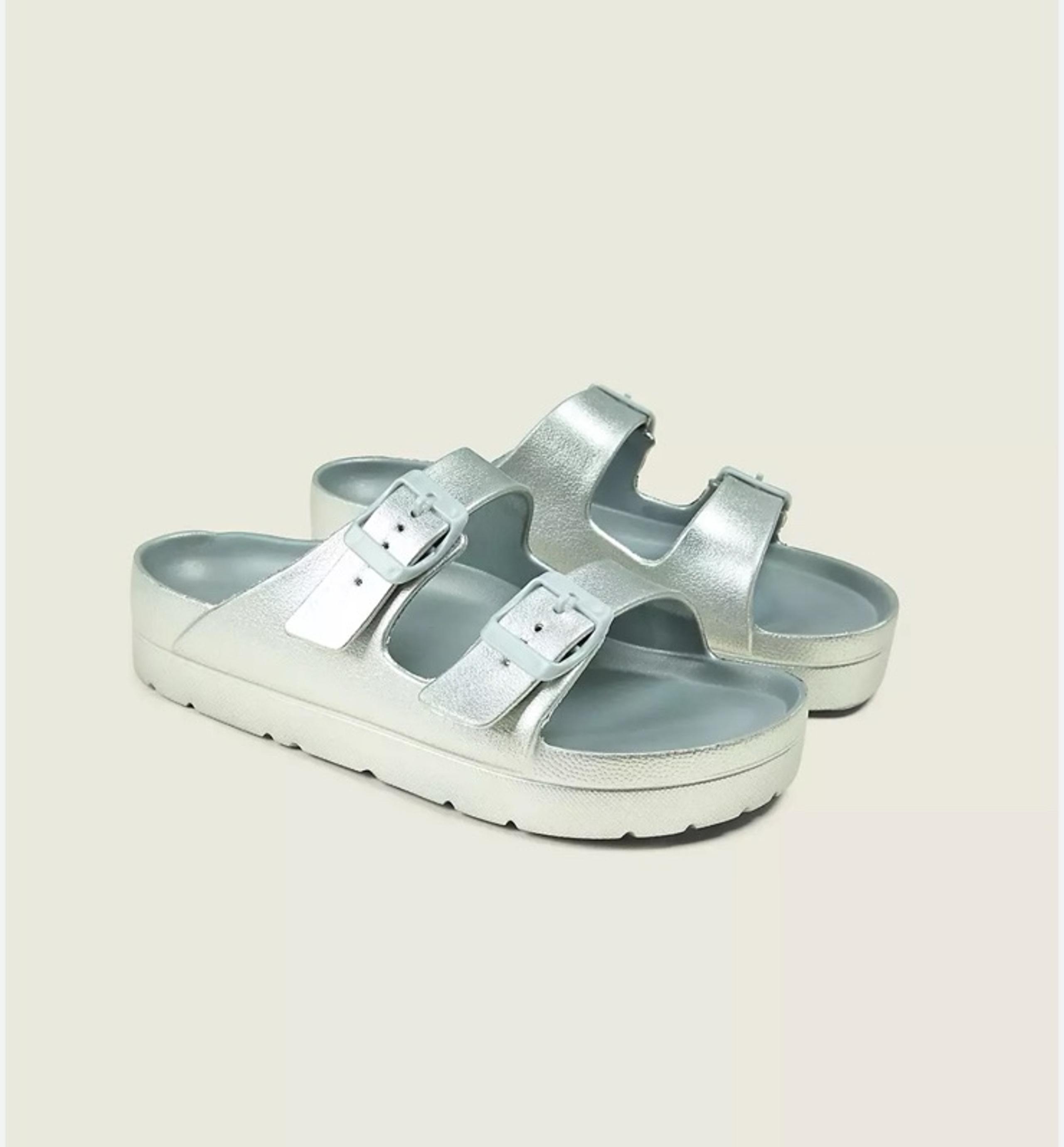 Lane Bryant Everyday Double-Band Eva Metallic Silver Slide Sandals
