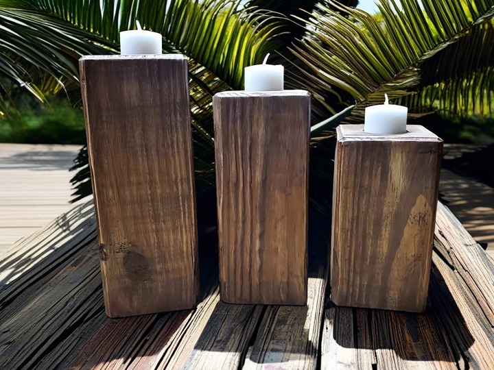 3 Tall Hand Crafted Candle Holders Early American