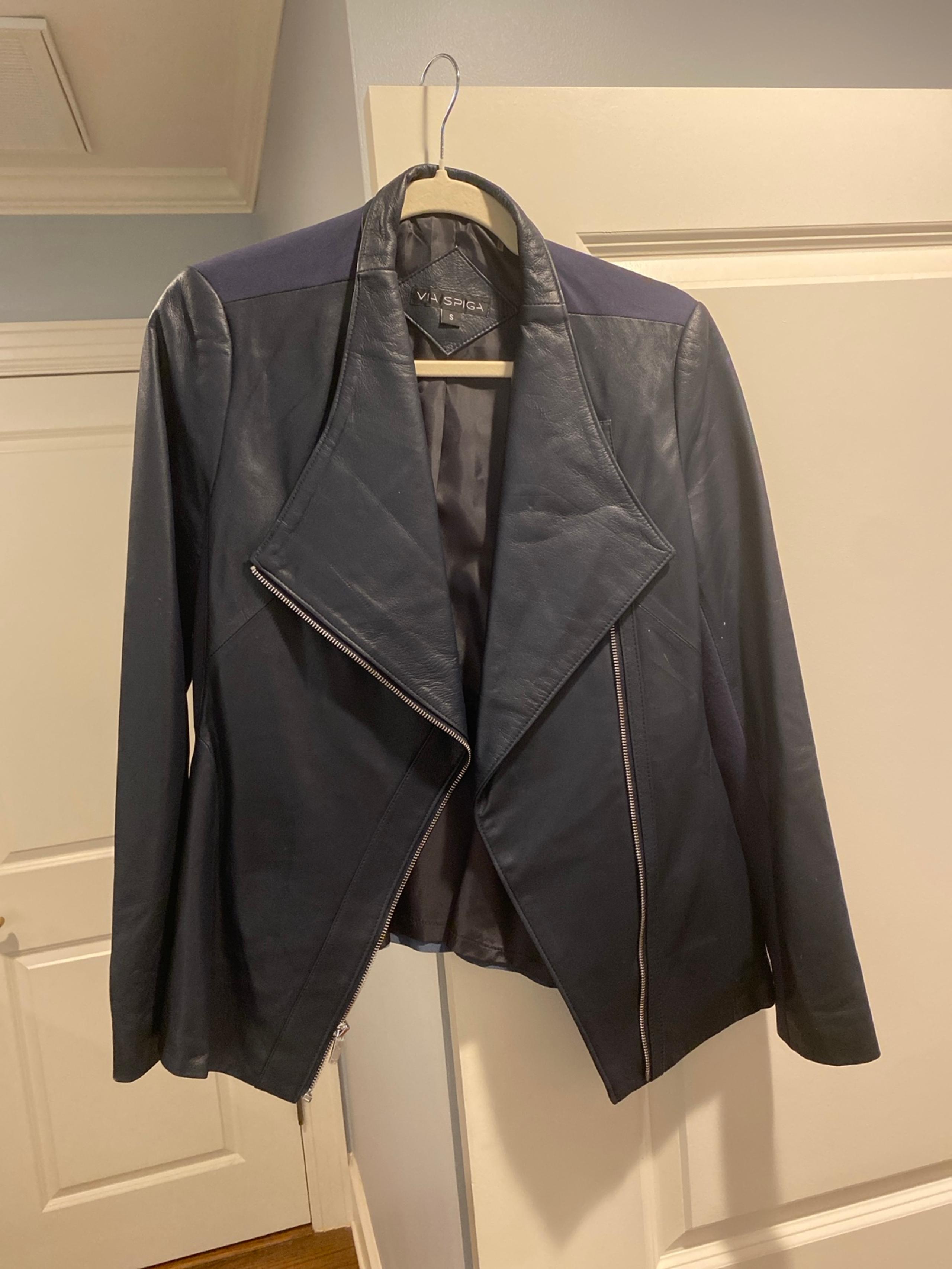 Via Spiga Navy Blue Leather Jacket