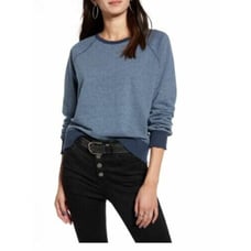 Treasure & Bond Women's Distressed Crewneck Sweatshirt In Blue X-Small MSRP 69
