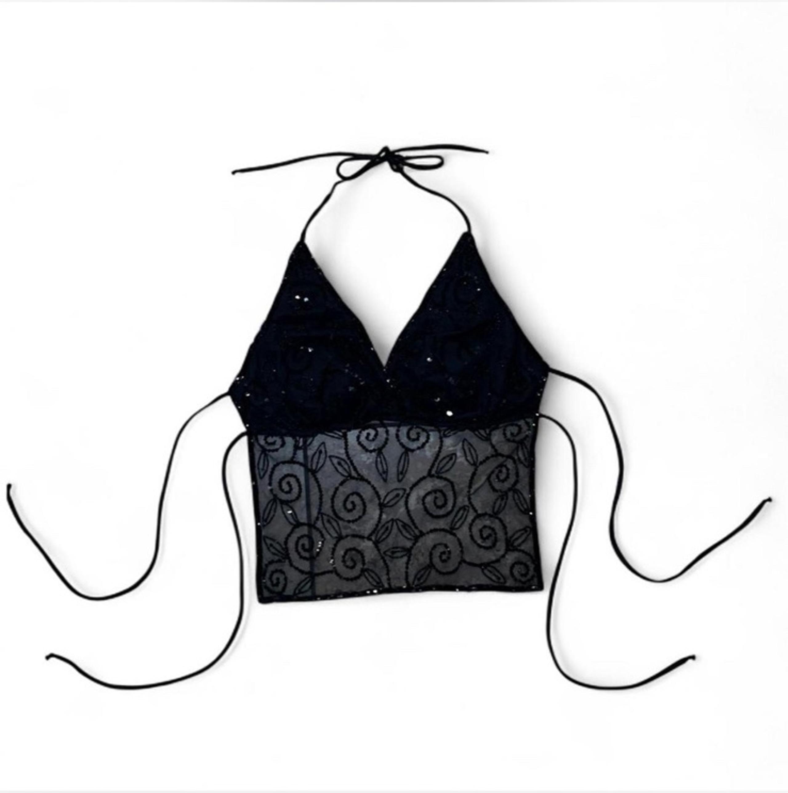 NWT Wet seal black beaded backless halter top