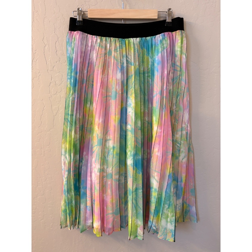 Soft Surroundings Pleated Skirt Multicolor Rainbow Tie Dye Midi Pull On Sz S