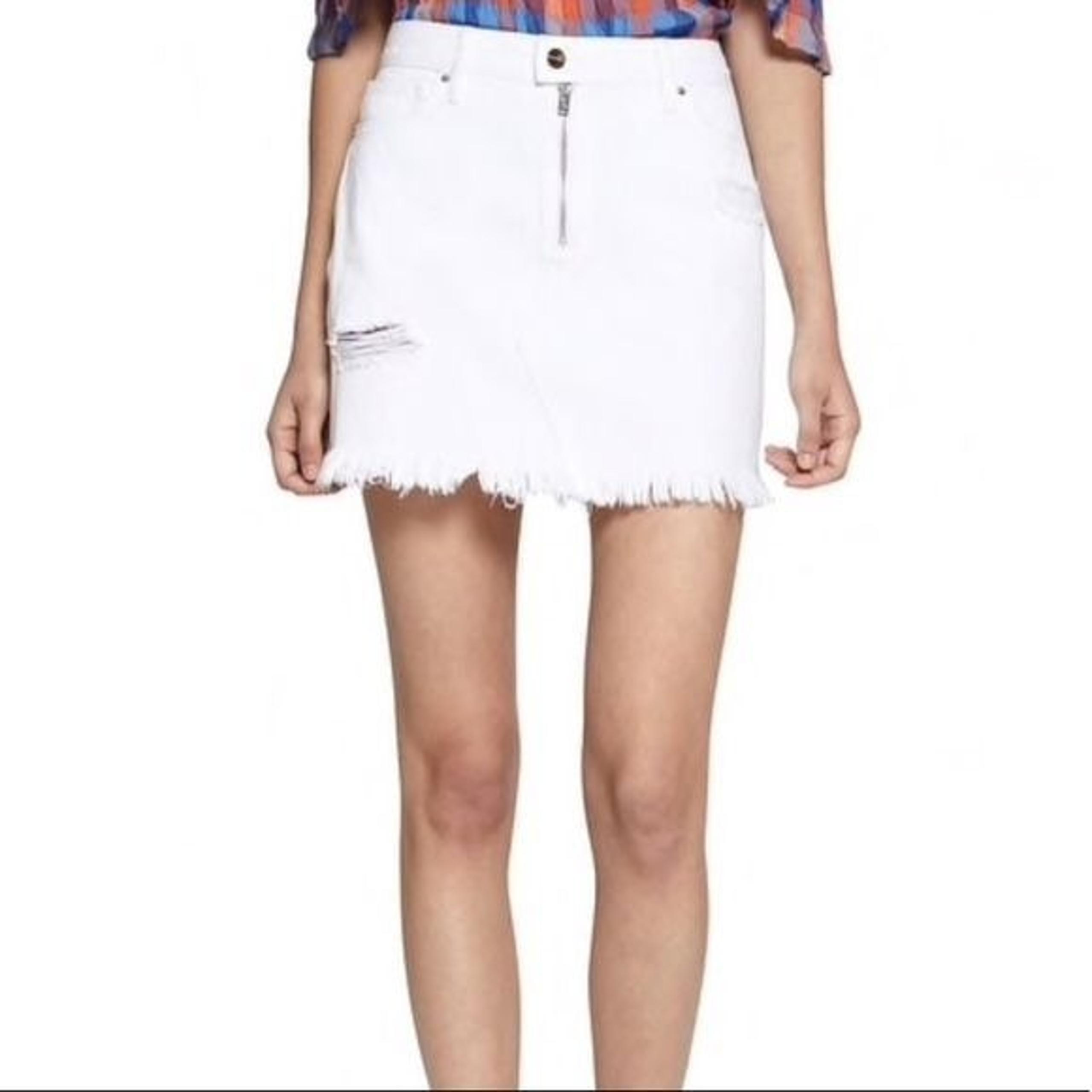Sanctuary White Denim Frayed Zipper Detail Mini Jean Skirt Women's Size 28 - Anthropologie