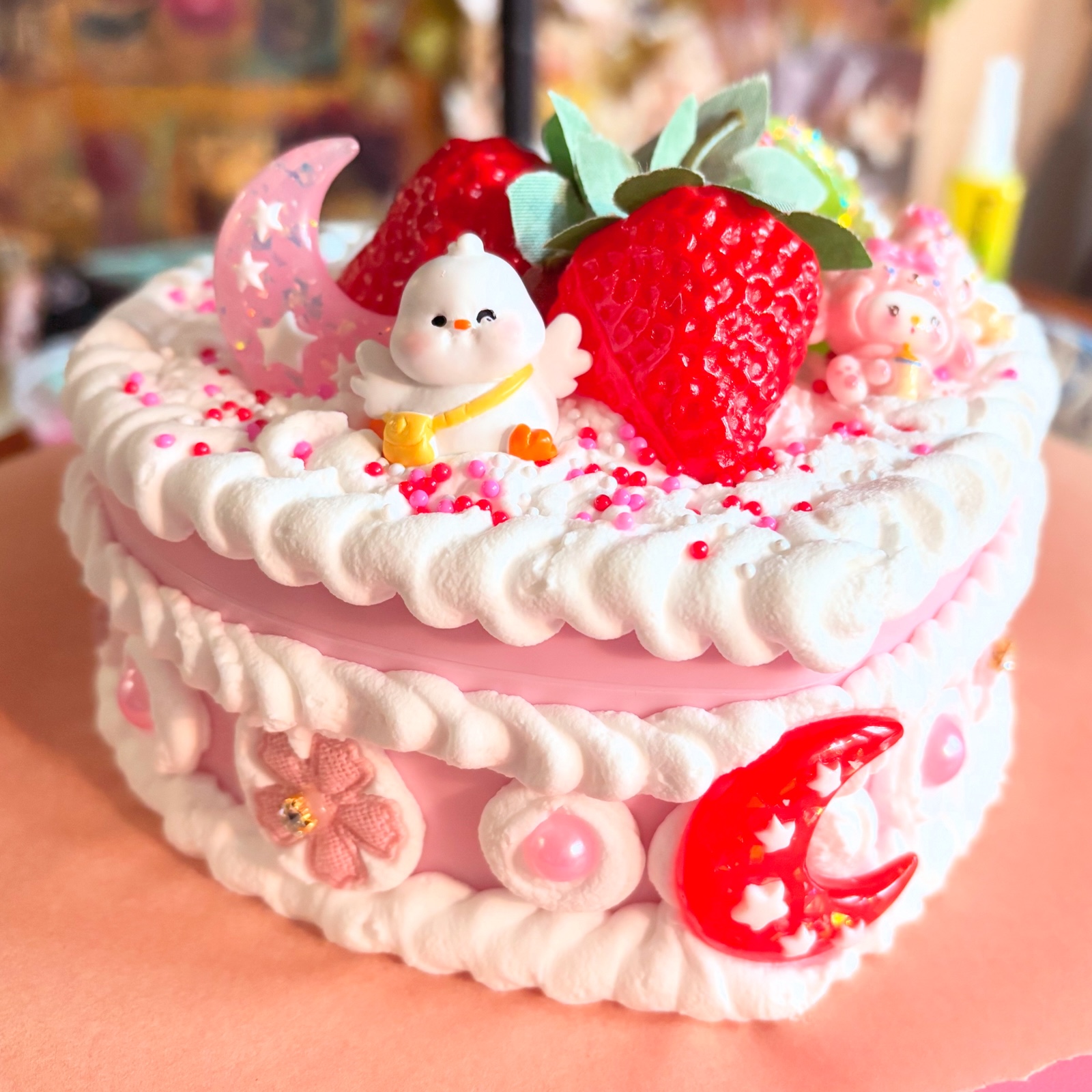 Handmade Ducky Strawberries and Creme Fake Cake Jewelry Box