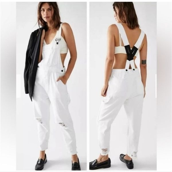 NWT Sandrine Rose Small Women's White Denim Overalls