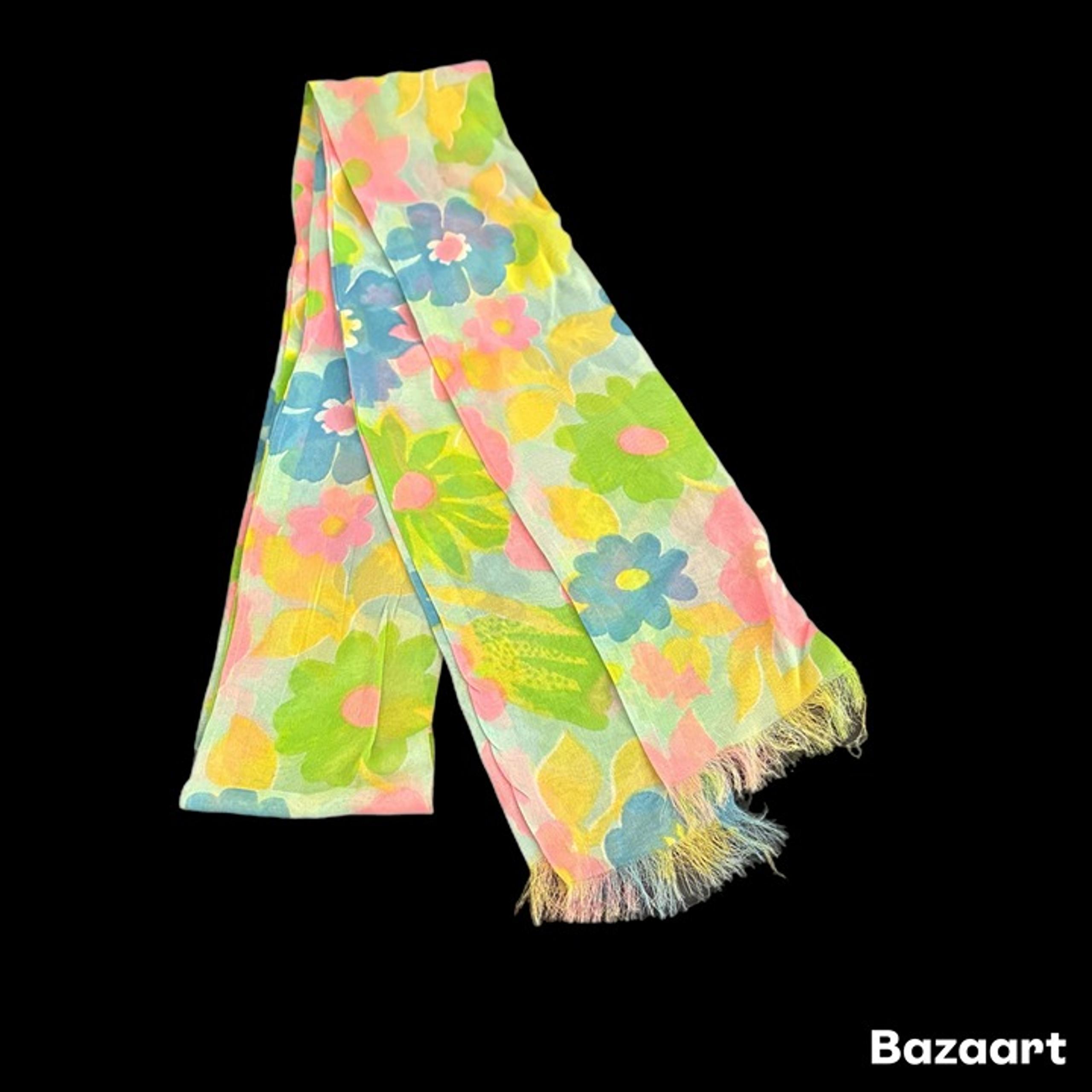 VTG 1960's 70's Flower Power Rectangular Scarf