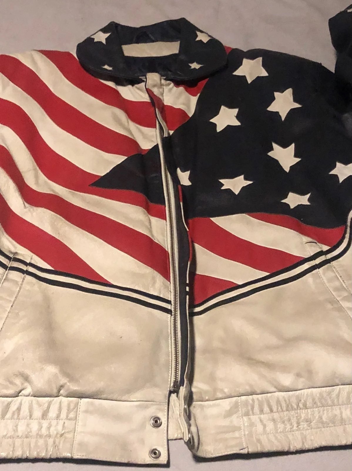RARE Leather American Flag Lined Jacket *wilda brand*