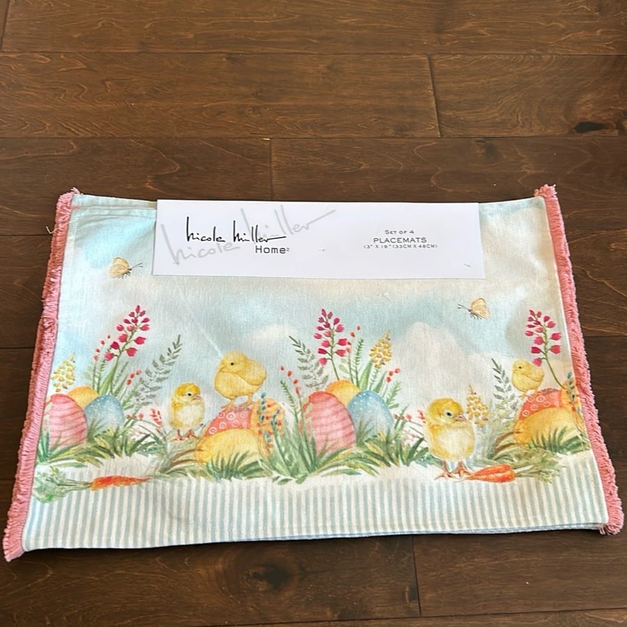 Nicole Miller Spring Garden Easter Eggs Chicks Floral Placemats Set Of 4