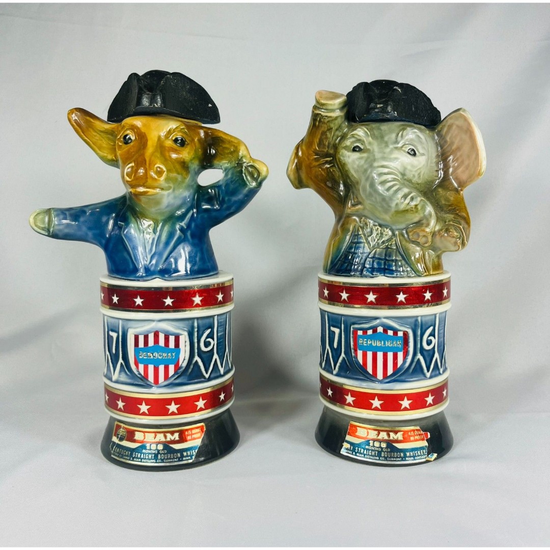 Jim Beam Political Whiskey Bottles Bicentennial Elephant Donkey Election