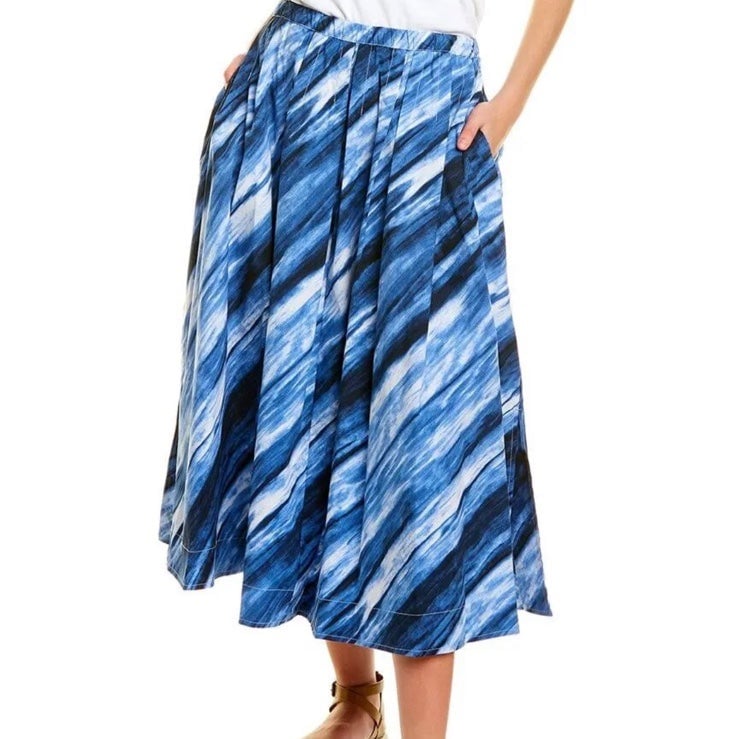 Donna Karan Sand Sea And Sky Print Midi Skirt Size XL MSRP 135