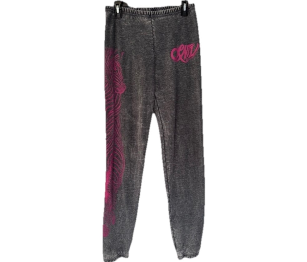 Lauren Moshi Zebra Women’s Gray & Pink Joggers Elastic Cuffs Size Small