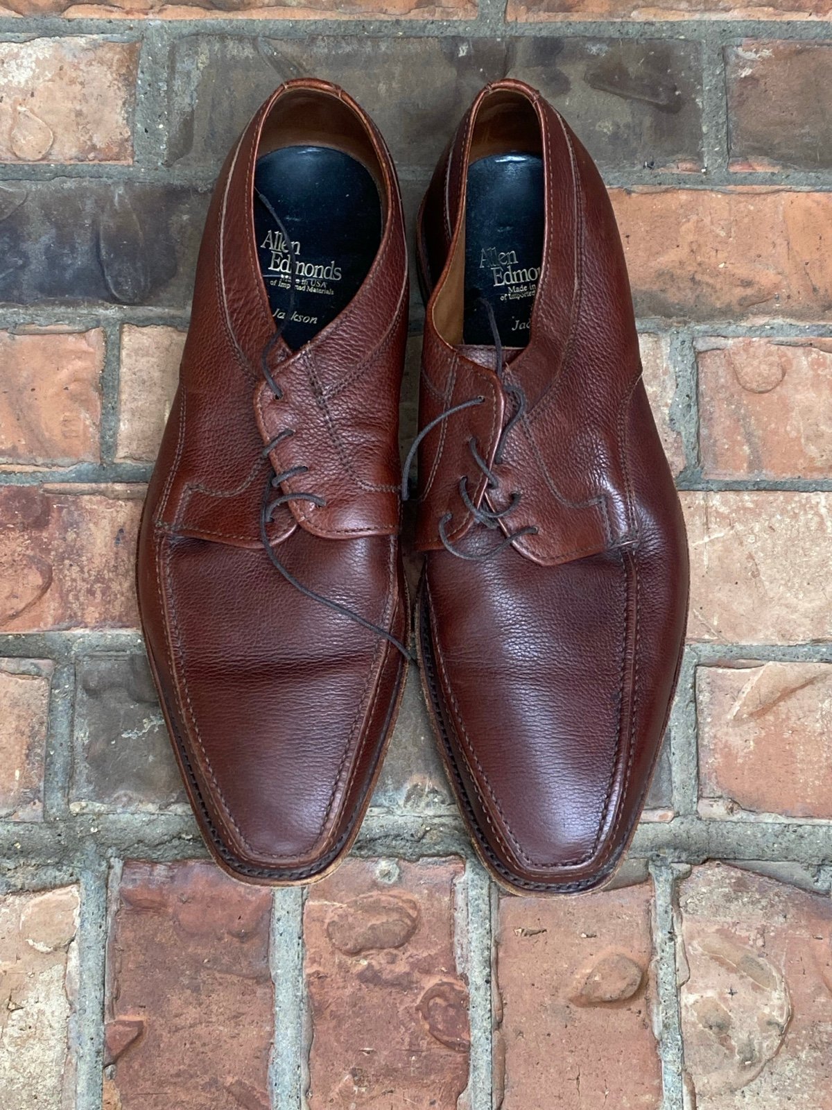 Allen Edmond Men’s Jackson Brown Pebbled Leather Derby Lace Up Shoes Size 10.5
