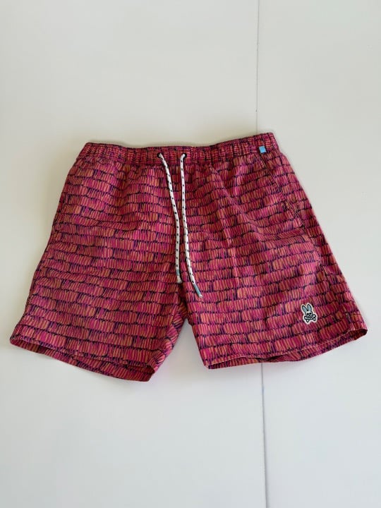 Psycho Bunny pink swim trunks drawstring shorts size Medium.