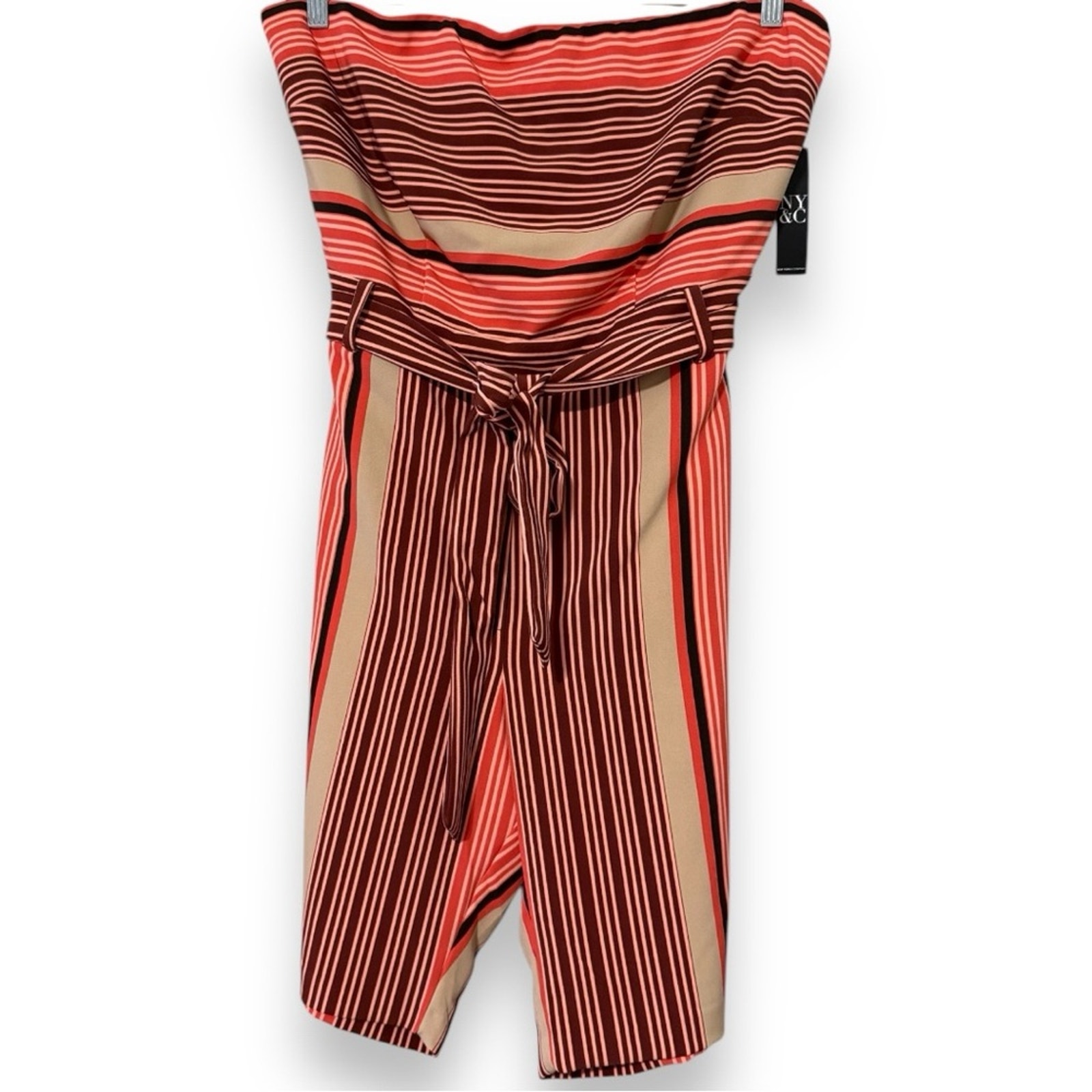 NEW YORK & COMPANY size XL stretch strapless striped jumpsuit shorts fall colors