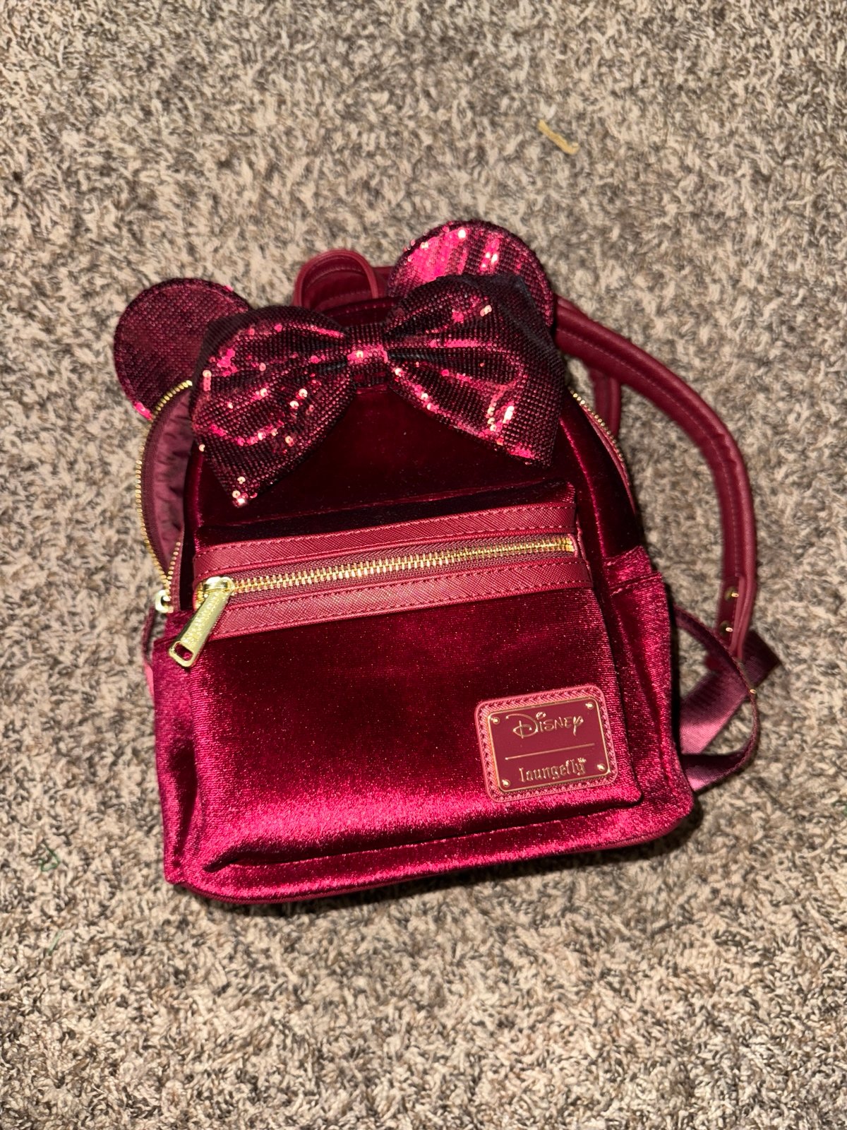 Maroon velvet/sequin Loungefly Minnie Mouse