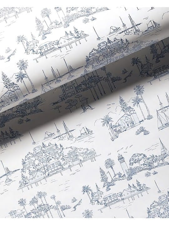 Serena & Lily Seahaven Toile Wallpaper (French Blue/White)