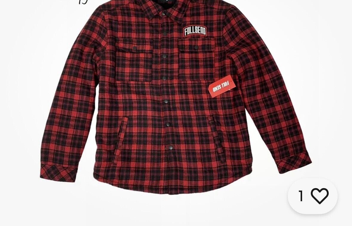 Full Send Sz LARGE Whistler Sherpa Flannel Jacket Embroidered Patch Red Black