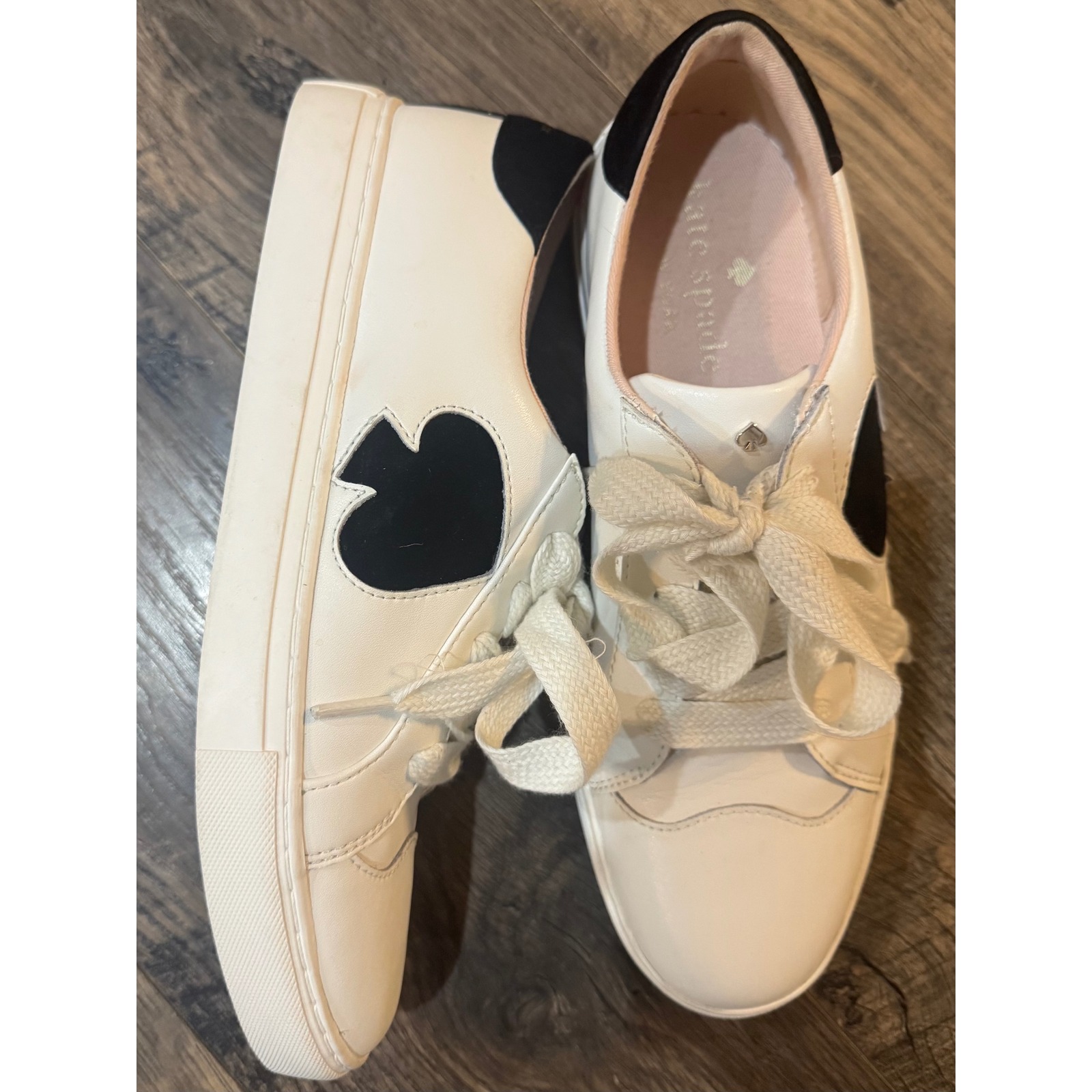 Kate Spade New York Leather Sneakers Spade Accents White Black Size 9B