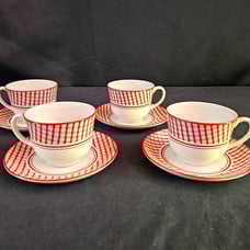 Ralph Lauren Homestead Wedgwood Made In England Red White Cup & Saucer Set of 4