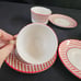 Ralph Lauren Homestead Wedgwood Made In England Red White Cup & Saucer Set of 4