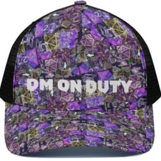 DM on Duty HAT D&D Dice Collage -PURPLE- Size M with adjustable back, black mesh