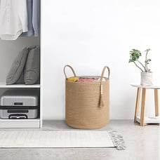 Tall Wicker Laundry Basket Woven Storage Decorative Natural Rope 15 Wx17.7 L